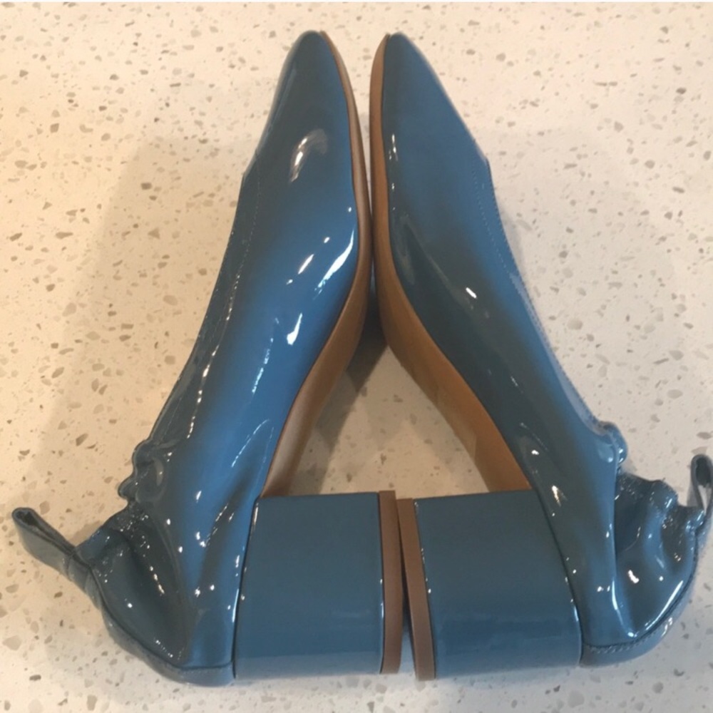 Everlane. The Day Heel in blue patent leather.
